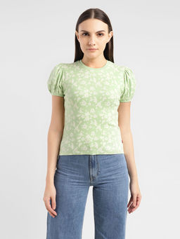 Levi's - Women Floral Green Crew Neck Top