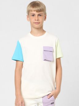 Jack & Jones Junior - Boys Beige Colourblocked Co-ord T-shirt