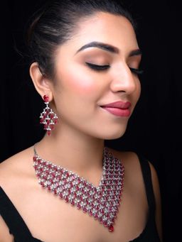 AG'S - Rose Pink American Diamond Necklace Set