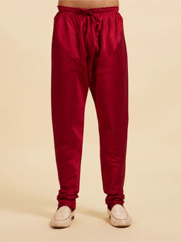 Diwas by Manyavar - Maroon Art Silk Solid Pyjama for Men