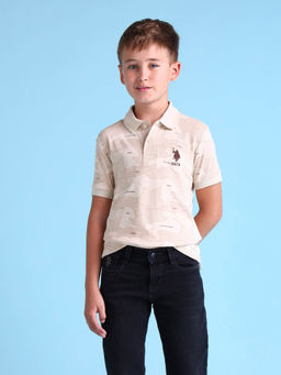 U.S. POLO ASSN. - Boys Beige Printed Polo T-Shirt