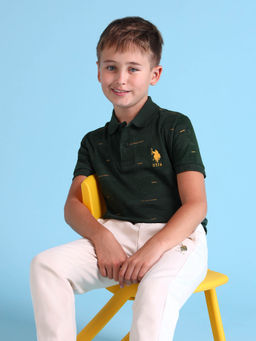 U.S. POLO ASSN. - Boys Green Printed Polo T-Shirt