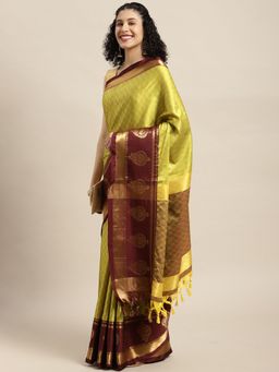 Vastranand - Lime Green Woven Design Banarasi Saree with Unstitched Blouse