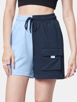 The Souled Store - Solids Navy, Powder Blue Colourblock Women Lounge Shorts