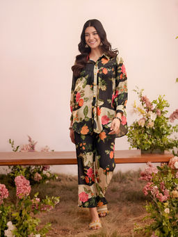 Stylum - Black Floral Printed Rayon Co-Ord Set