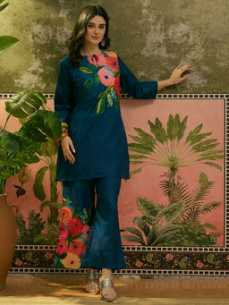 Stylum - Blue Hand Painted Cotton Flex Straight Co-Ord Set
