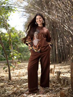 Stylum - Brown Hand Painted Cotton Flex High Low Co-Ord Set