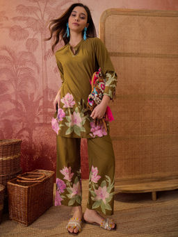 Stylum - Green Floral Printed Cotton Co-Ord Set