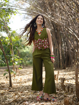 Stylum - Green Solid And Embroidered Vertical Co-Ord Set