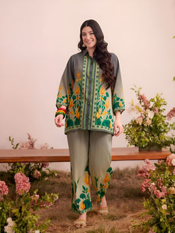 Stylum - Green Tropical Printed Rayon Co-Ord Set