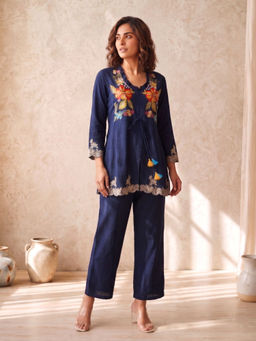 Autumnlane - Gaur Navy Blue Embroidered Premium Co-Ord Set
