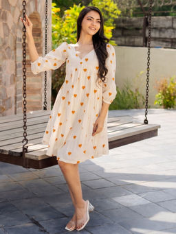 HOUSE OF JAMOTI - Mustard Heart Knee Length Dress