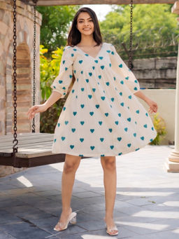 HOUSE OF JAMOTI - Turquoise Heart Knee Length Dress
