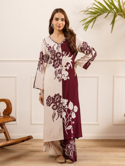 Autumnlane - Karen Mahagony Printed Cotton Kurta With Pant