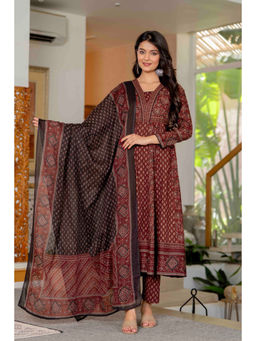 PISTAA - Pure Cotton Printed Tiered Pure Cotton Anarkali Kurta With Pant & Dupatta