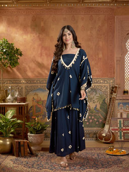 Stylum - Blue Rayon Kaftan Kurta With Crop Top & Sharara