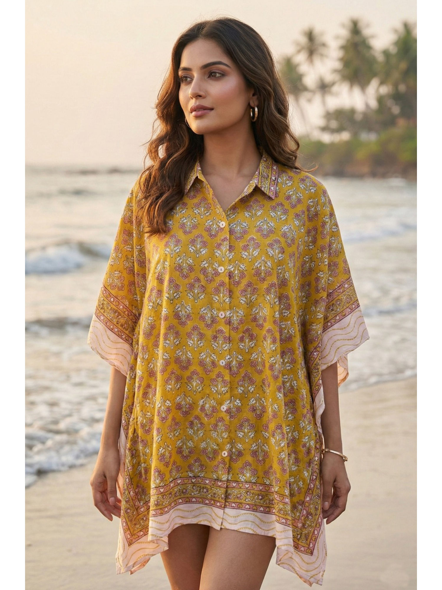 navyas fashion Yellow Block Printed Kaftan Top-picture-14
