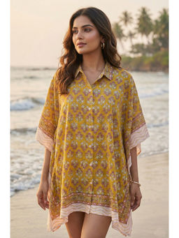 NAVYAS FASHION - Yellow Block Printed Kaftan Top