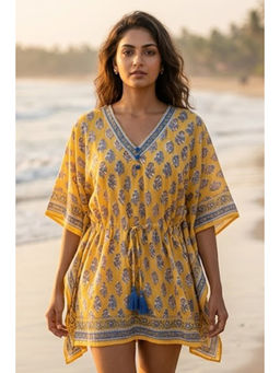 NAVYAS FASHION - Yellow Block Printed Kaftan Top