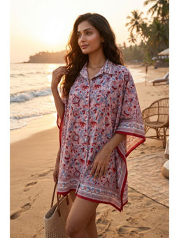 NAVYAS FASHION - Pink Red Floral Block Print Cotton Kaftan Top