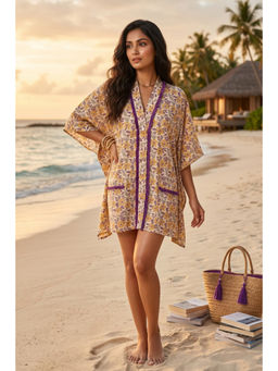 NAVYAS FASHION - Beige Floral Block Print Cotton Kaftan Top