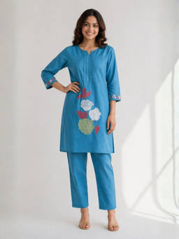 Autumnlane - Jayna Cobalt Embroidered Kurta With Pant