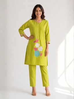 Autumnlane - Jayna Lime Embroidered Kurta With Pant