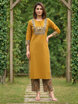 Autumnlane - Vairagi Gold Printed Work Cotton Kurta With Pant