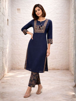 Autumnlane - Vairagi Indi Printed Work Cotton Kurta With Pant