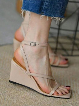 IRUSSH - Women Luxe Cross-Band Wedges Beige