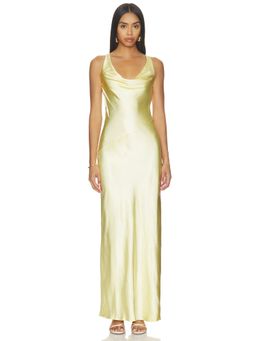 4th & Reckless - Penelope Women's Satin Cowl Neck Slip Maxi Dress Yellow