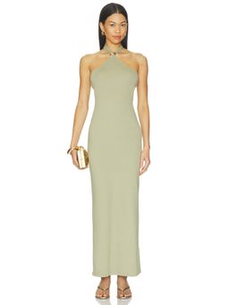 4th & Reckless - Candice Jersey Women's Halter Neck Bodycon Maxi Dress Olive