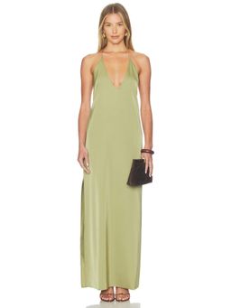 ALL THE WAYS - Alexis Women's Satin Halter V-Neck Maxi Dress Green