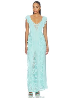 AFRM - Trista Women's Ruffled Lace Panel Maxi Dress Turquoise