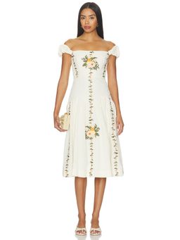 Agua by Agua Bendita - Siembra Valle Women's Off-Shoulder Embroidered Midi Dress Off White