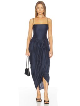 Amanda Uprichard - Castello Women's Strappy Draped Midi Dress Navy Blue