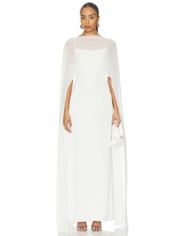 Amanda Uprichard - Anastasia Women's Cape Overlay Satin Gown Ivory