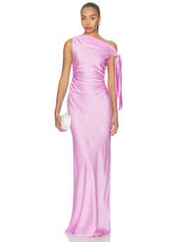 Amanda Uprichard - Naomi Women's Satin One-Shoulder Scarf Detail Maxi Gown Pink