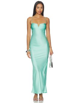 Amanda Uprichard - Ira Women's Satin Smocked Back Maxi Dress Seaglass
