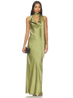 Amanda Uprichard - Paula Women's Satin Sleeveless Plunging Neck Maxi Dress Green