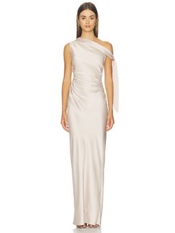 Amanda Uprichard - Naomi Women's One Shoulder Ruched Satin Maxi Dress Taupe