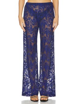 Amanda Uprichard - Mariko Women's Sheer Lace Wide-Leg Palazzo Pants Navy Blue