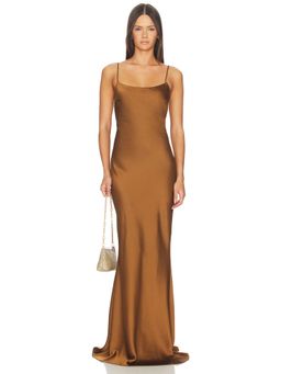 The Andamane - Ninfea Women's Satin Backless Slip Maxi Dress Bronze