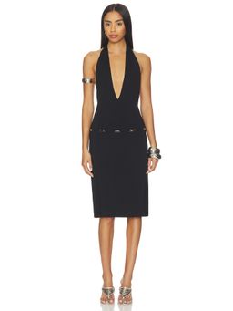 Anonie - Sleek Halterneck Women's Solid Fitted Midi Dress Black