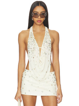 Anonie - Irene Women's Halter Neck Button Detail Top Cream