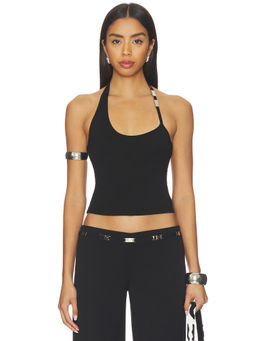 Anonie - Women's Halter Neck Sleeveless Fitted Top Black