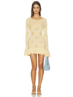 Asta Resort - Rafaella Women's Sheer Metallic Knit Lace-Up Back Mini Dress Yellow