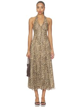 ASTR the Label - Myra Women's Animal Print Halter Neck Maxi Dress Brown