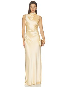 Anna Quan - Women's Satin Open Back Maxi Dress Buff