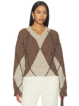 Altuzarra - Parish Women's Argyle V-Neck Pullover Sweater Brown